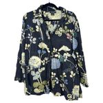 Citron Santa Monica Textured Silk Butterfly Floral Button Blouse Size 3X Black Photo 0