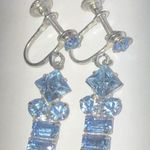 Elegant Silver Tone Vintage Blue Dangle Screw Back Earrings Photo 0