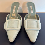 Manolo Blahnik  Maysale Mule Buckle Light Blue Suede Photo 0