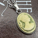 Handmade  Green Cameo Necklace Stainless Steel 18 Inch Cottagecore Photo 0
