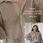 ZARA Women's Brown Stripe Oversized Button Down Shirt large Photo 0