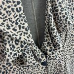 Fever Y2K Leopard Print Long Line Cardigan Duster Ruffled Collar Pockets Size XL Tan Photo 4