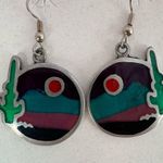 Ninibah Sterling Silver Resin Desert Scene Cactus Dangle Earrings and Pin Brooch Photo 3