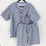 Lands’ End blue striped red lobster pajama shorts set size L pockets coastal Size L Photo 0