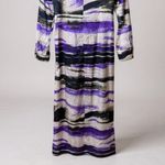 Silk Maison Maxi Dress Medium Purple Black Abstract Print Long Sleeve Cutout Purple Photo 11