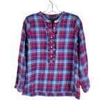 J.Crew Mercantile Flannel Plaid Popover Shirt Top Ruffle Blue Red Size XS Photo 3
