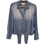 Anthropologie ANTHRO CLOTH & STONE TIE FRONT BLUE CHAMBRAY LYOCELL BUTTON UP LONG SLEEVE TOP Photo 1