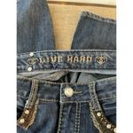 Live Hard Play Hard Women’s Jeans, Rhinestone Lace Faux Leather Pockets Size 2 Photo 7