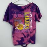 Los Angeles Lakers Custom Bleach Splatter Off The Shoulder Shirt Size Medium Purple Photo 1