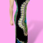 Anthropologie Elegant Black and Green Multicolored Geometric Patterned Maxi Summer Sun Dress Photo 1