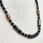 Vintage Black Floral Ceramic Bead Cord Necklace Witchy Goth Romantic Photo 1