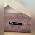 ZARA  Knit Brown Cropped Collared Long Sleeve Sweater Top Photo 1