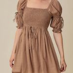 Mustard Seed  Brown Smocked Puff Sleeve Dress Size Medium Photo 0
