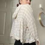 Free People  Striped‎ Hooded Flowy Button Down Shirt Sz Medium Raw Hem Neutral Photo 1