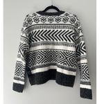 Lucky Brand  Women's Wool Blend Crewneck Sweater Black White Geometric Sz  Medium Photo 5