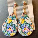 Floral Stained Glass Look Dangle Pierced Earrings Photo 0