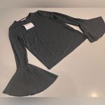 ZARA Grey Long Bell Sleeve Ribbed Crew Neck Top - Medium Photo 2
