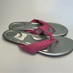 Lands' End Women’s Sandals Size 8B Silver Pink Polka Dot Thong Flip Flop Photo 3