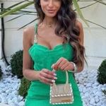 ZARA Chain Link Strap Green Bustier Mini Dress Size XS Blogger Favorite Photo 0
