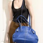 TOD’S Blue Pebbled Leather Contrast Stitch Button Snap Closure Satchel Crossbody Photo 7
