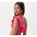 Trina Turk Bikini Marai Asymmetric Ruffle Top Hipster Bottom Striped Pink Red 6 Photo 5