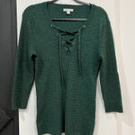 New York & Company Women’s Lace Up Green Glitter Sweater Size XL Festive Photo 0