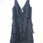 Vtge Daymor Womens 100% silk Black Elegant V neck Ruffle Layered Dress Sz 4 Maxi Photo 1