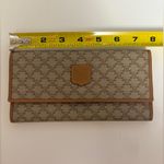 CELINE  Vintage Macadam Long Wallet Tan Canvas Leather Trim Made In Italy Photo 3