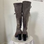 Witchy Whimsygoth Faux Suede Dark Light Gray Lace Up High Heel Boots US 9.5 Photo 3