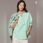 Maeve Anthropologie  The Bennet Buttondown Shirt Striped Edition Sz XL Green Photo 1