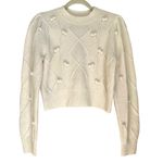 Elodie  Cream Cropped Cable Knit Pom Pom Sweater S Photo 1