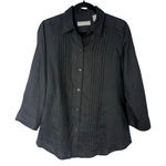 Liz Claiborne Black Linen Pintuck Button Front Shirt Blouse Women’s L Minimalist Photo 0