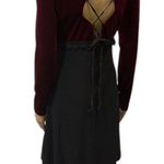 Vintage Lace Up Back Burgundy and Black Velvet Long Sleeve Dress Made USA Large Photo 5