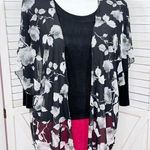 Inner Beauty Floral Sheer Mesh Kimono Topper Open Front Black White XL Photo 0