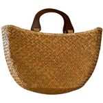 Vintage 2004 Cappelli Straworld basket weave Safari animal Purse Wood Handles Tan Photo 2