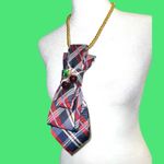 Dainty Dapper”Plaid Necktie Necklace with Gold Beads and cherry brooch. Red Photo 3