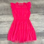 &merci &Merci Ruffle Sleeve Sheer Tulle Short Dress NEW Womens L Hot Pink Mesh Tiered Photo 6