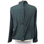 Mignon Doo Women's High Neck Tie Back Blouse Button Up Back Green Long Sleeve S Photo 3