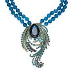 Heidi Daus Turquoise Green Gold Crystal Statement Necklace & Earring Set Peacock Blue Photo 2