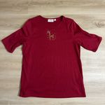 Quacker Factory Red Christmas‎ Reindeer Shirt Bling Rhinestones Large Photo 3