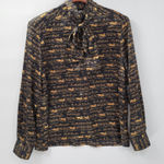 Evan Picone Vintage Evan-Picone Horse Print Tie Neck Blouse Size 16 Shoulder Pads Button Up Photo 0
