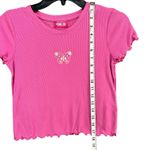 Cut and cropped Baby Tee Womens S Pink Ribbed Embroidered Butterfly Barbie Y2K Photo 8