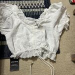 Storets NWT  White Eyelet Cinched Front Crop Top S/M Photo 5