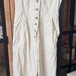 ASOS denim jumpsuit oatmeal wide leg straight beige lineny sleeveless pockets Photo 0