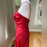 Vintage New Leaf Cherry Red Faux Leather Bodycon Corset Fringe Mini Dress Sz 3/4 Photo 11