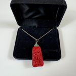 Red Cinnabar Carved Pendant Necklace Green Jade‎ Stone Asian Symbol Chain Photo 0