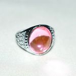 Source Unknown Enticing Pale Pink Oval Glass Stone Silver Tone Etched Band Sizes 4,5 & 6 Ring Photo 0