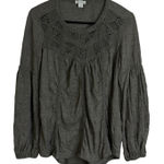 Sundance Peasant Top Womens Size Medium Olive Long Sleeve Shirt Balloon Crochet Green Photo 0