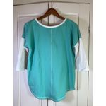 Neon Buddha Shirt‎ Womens Small Turquoise Gray White Color Block Active Top Yoga Photo 2