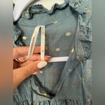 Anthropologie Ruffled Peasant Blouse Gold and Slate Blue Blouse Size XXS Photo 6